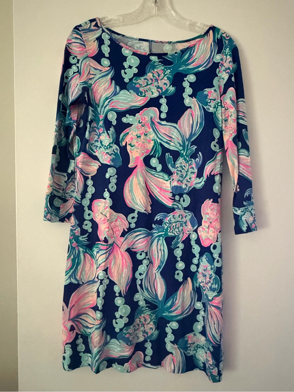 Lilly Pulitzer Navy Shift Dress with Pink & Mint Floral Motif